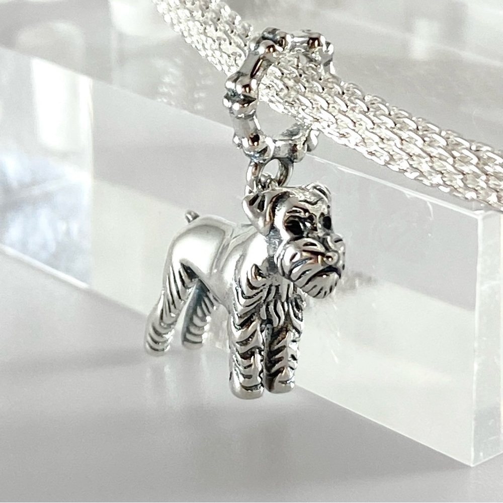 Sterling Silver Schnauzer Puppy Dog Dangle Charm - Picture 8 of 12